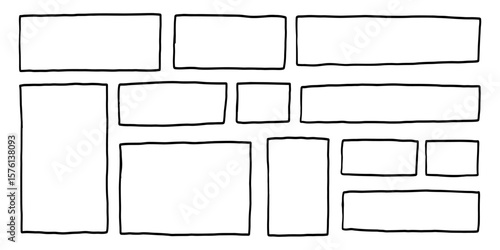 Hand Drawn Rectangle Box Frame Set. Sketch Brush Rectangle Line Marker Border. Vector Illustration