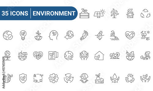 Environment Web Icons Set in Line or outline Style related to Environment. Icons for web and mobile app. Linear icons collection. Editable strokes. Vector illustration.