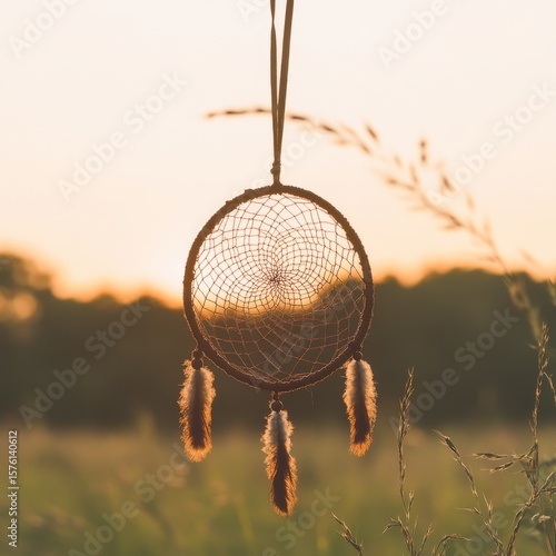 Dreamcatcher with Feathers at Sunset