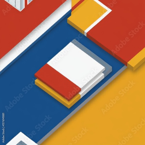 Geometric Abstract Composition with Red, White, Yellow, and Blue Rectangles