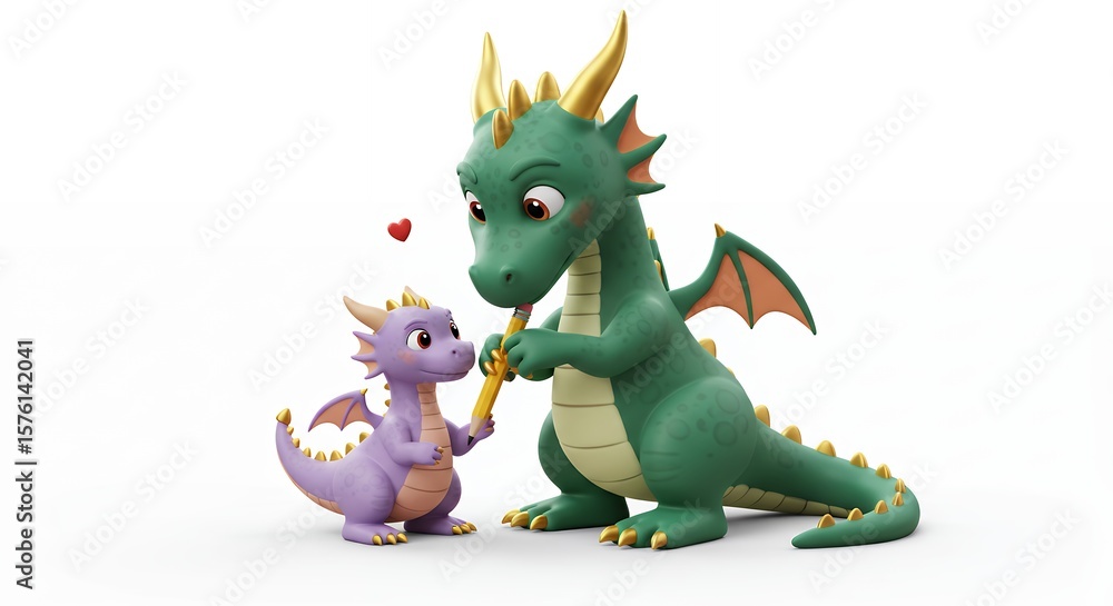 Fototapeta premium Cartoon dragons friendly cute