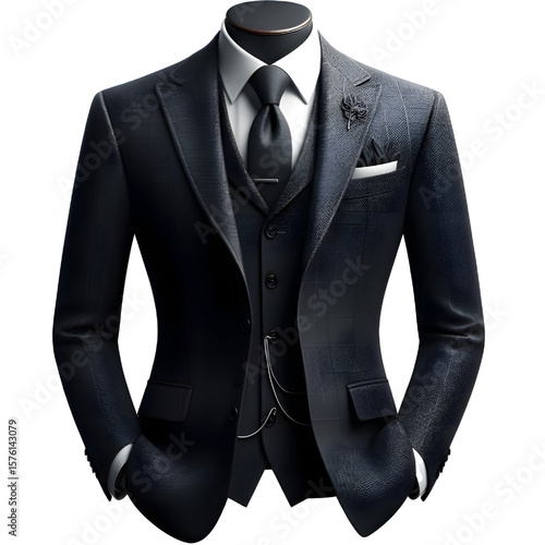 Formal men's suit and tie, transparent background