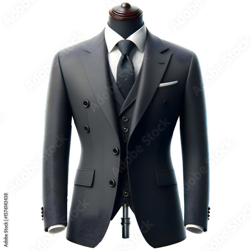Formal men's suit and tie, transparent background