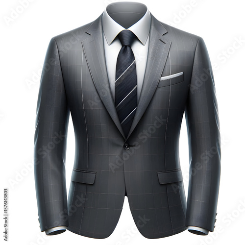 Formal men's suit and tie, transparent background