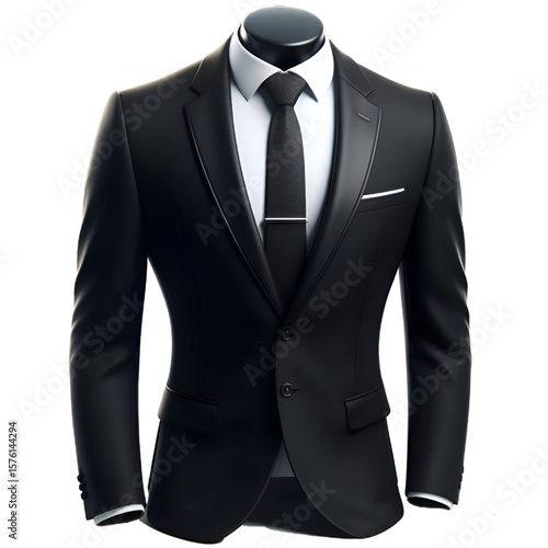 Formal men's suit and tie, transparent background