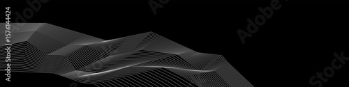 Abstract 3D white wireframe terrain on a black background. Modern minimal landscape illustration, perfect for tech, digital, or futuristic design projects. Vector EPS 10