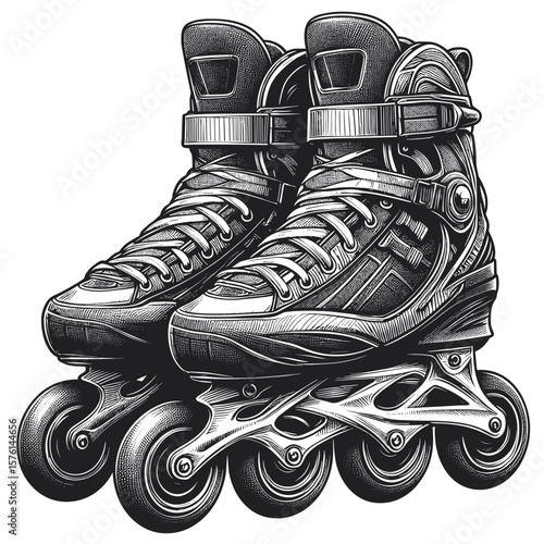 Inline skates in black illustration for rollerblading