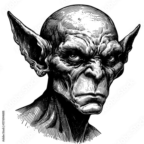 Goblin man frowning scowling against transparent background
