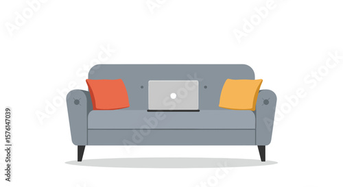 Flat design of laptop on couch
