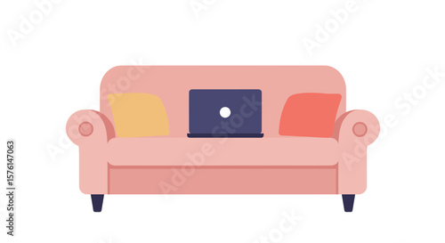 Flat style pastel laptop on couch