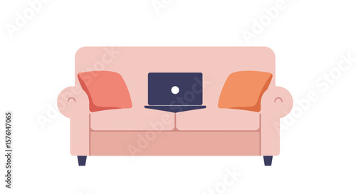 Clean vector of laptop on furniture