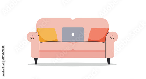 Couch and laptop simple illustration