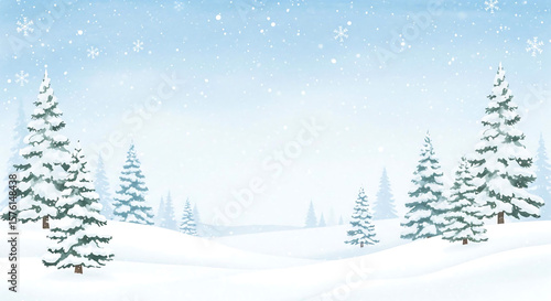 Wallpaper Mural Winter wonderland scene with snowy pine trees and gentle snowfall creates a serene and festive atmosphere. Torontodigital.ca
