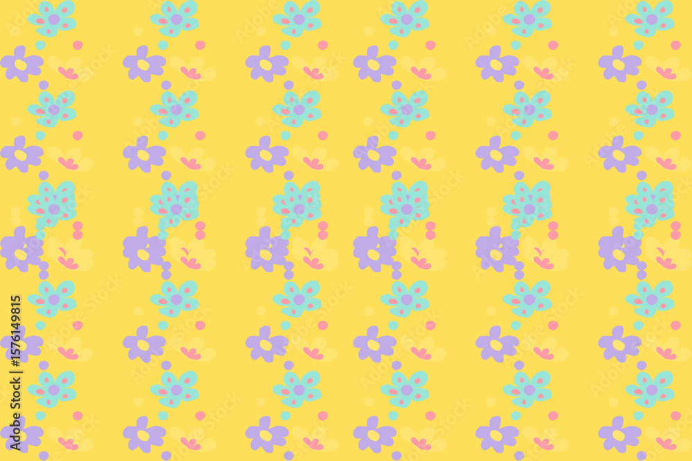 Fototapeta premium Pretty Pastel Floral Pattern Seamless Yellow Background with Delicate Flowers