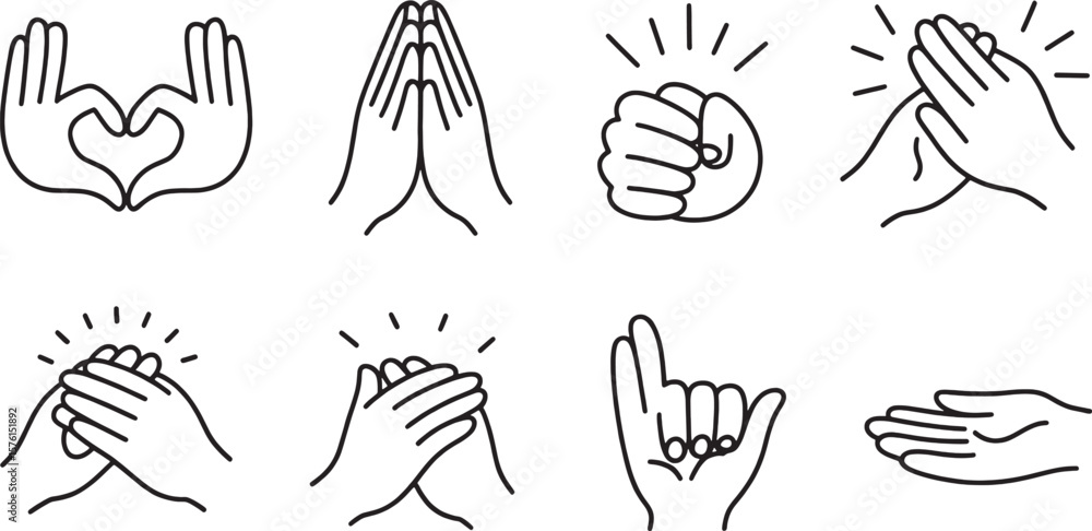 Fototapeta premium Collection of Hand Gestures Line Art Icons - Communication, Interaction, Support, and Expression