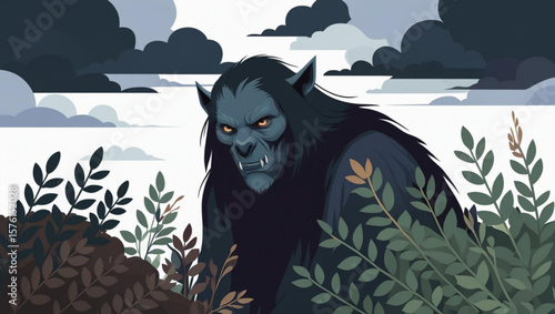 Ominous Werewolf in a Dark Forest Landscape