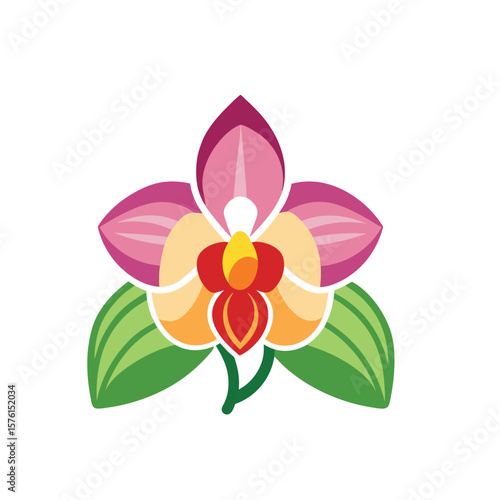 Foto Orchid flower vector icon isolated on white background
