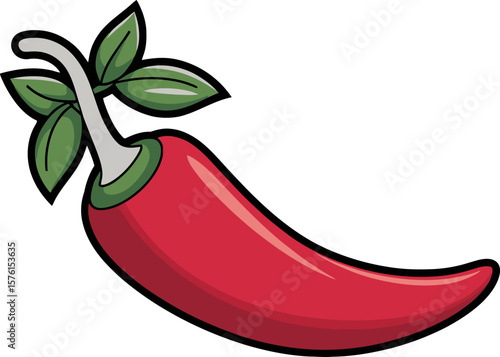 vector illustration of a red chili pepper with leaves