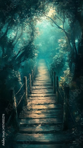 Walking the Forest Bridge Path with Light Painting Art