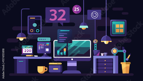 23 coding or developer desk with dark theme scre