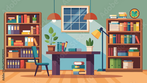 43 home library scene with big bookshelf and sma