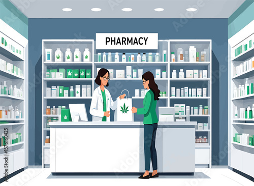 Modern Pharmacy Interior Design Vector Illustration
