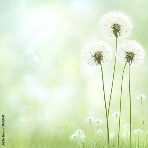 Three Dandelion Seed Heads with Blurred Background