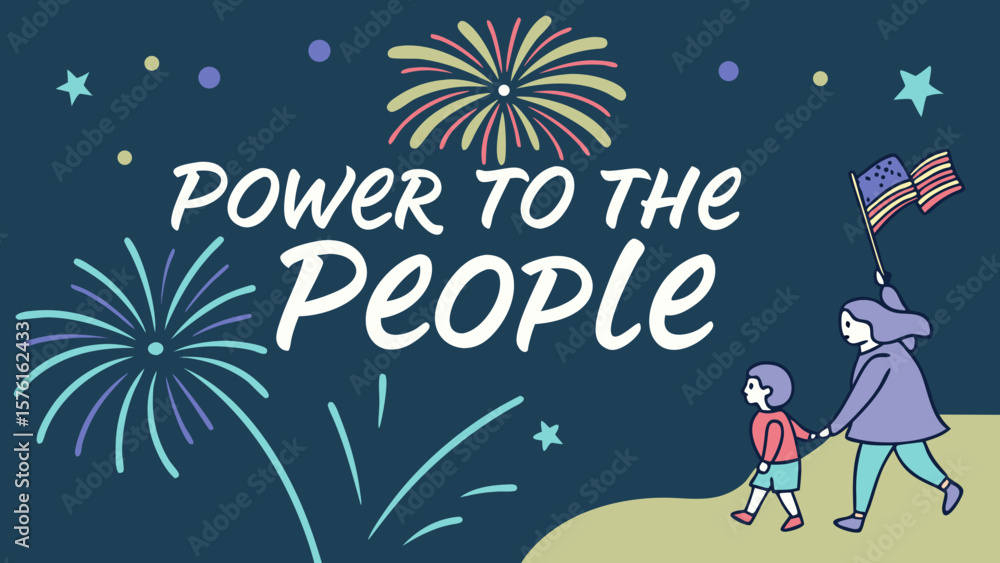 Fototapeta premium People marching with american flags and fireworks celebrating freedom and democracy isolated on white background