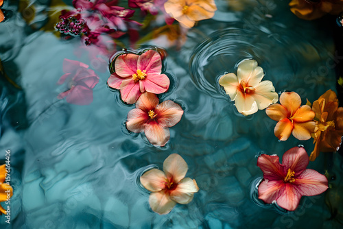 a bunch of flowers floating in a bowl of water