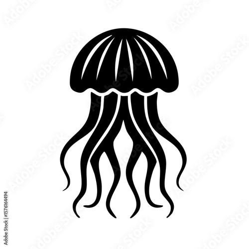 Jellyfish Black Glyph Icon (Color Changes Available in SVG)
