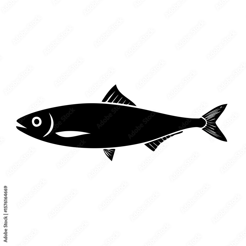 Obraz premium Sardine Black Glyph Icon (Color Changes Available in SVG)