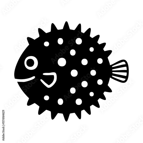 Pufferfish Black Glyph Icon (Color Changes Available in SVG)