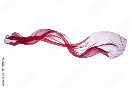 Flowing Burgundy Fabric: Elegant, Translucent, and Dynamically Shaped on White Backdrop