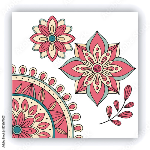Elegant Black and White Mandala Patterns Illustration, A set of beautifully intricate black and white mandala patterns featuring symmetrical floral and geometric designs. Ideal for coloring pages, med