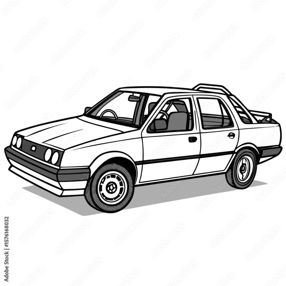 Fototapeta premium Black and white vector illustration of a vintage car, isolated on white background