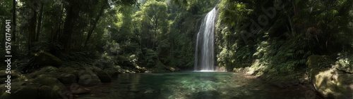 Majestic waterfall in lush jungle 360 degrees hdr panorama viewpoint in nature