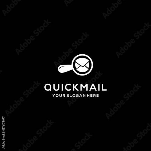 Quick mail logo with a rocket and envelope flying	