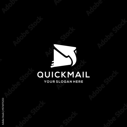 Quick mail logo with a rocket and envelope flying	