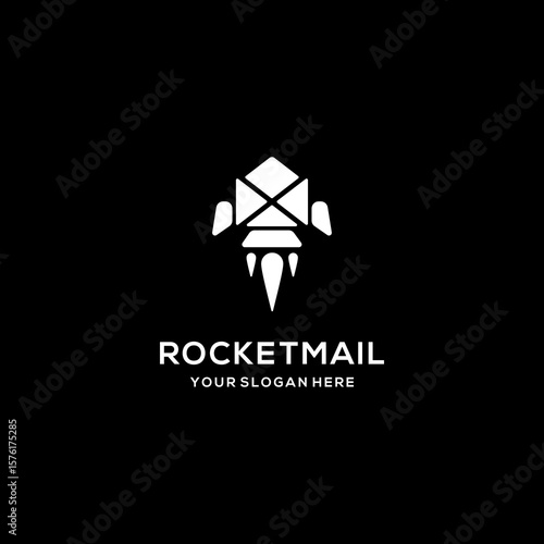 Quick mail logo with a rocket and envelope flying	