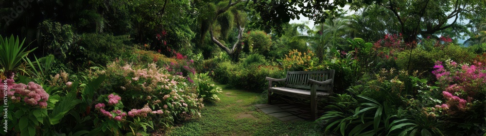 Serene garden retreat tropical landscape hdr 360 degrees panoramic view nature bliss Serene garden retreat tropical landscape hdr 360 degrees panoramic view nature bliss