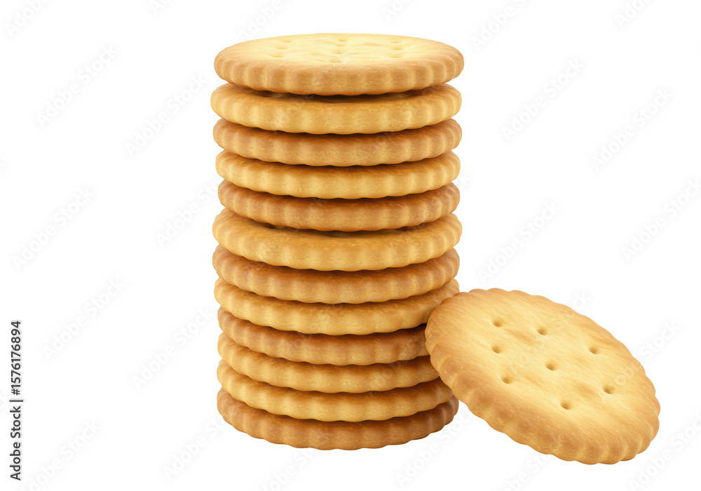 Isolated Stack of Round Crackers with One Leaning Isolated Stack of Round Crackers with One Leaning