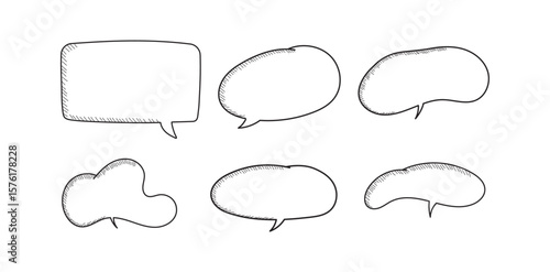 Hand-drawn speech bubble set illustration.