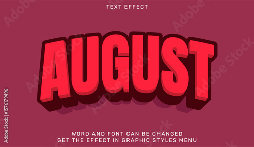 Vibrant 3D text effect displaying August in bold and bright red lettering, suitable for creative graphics and promotion