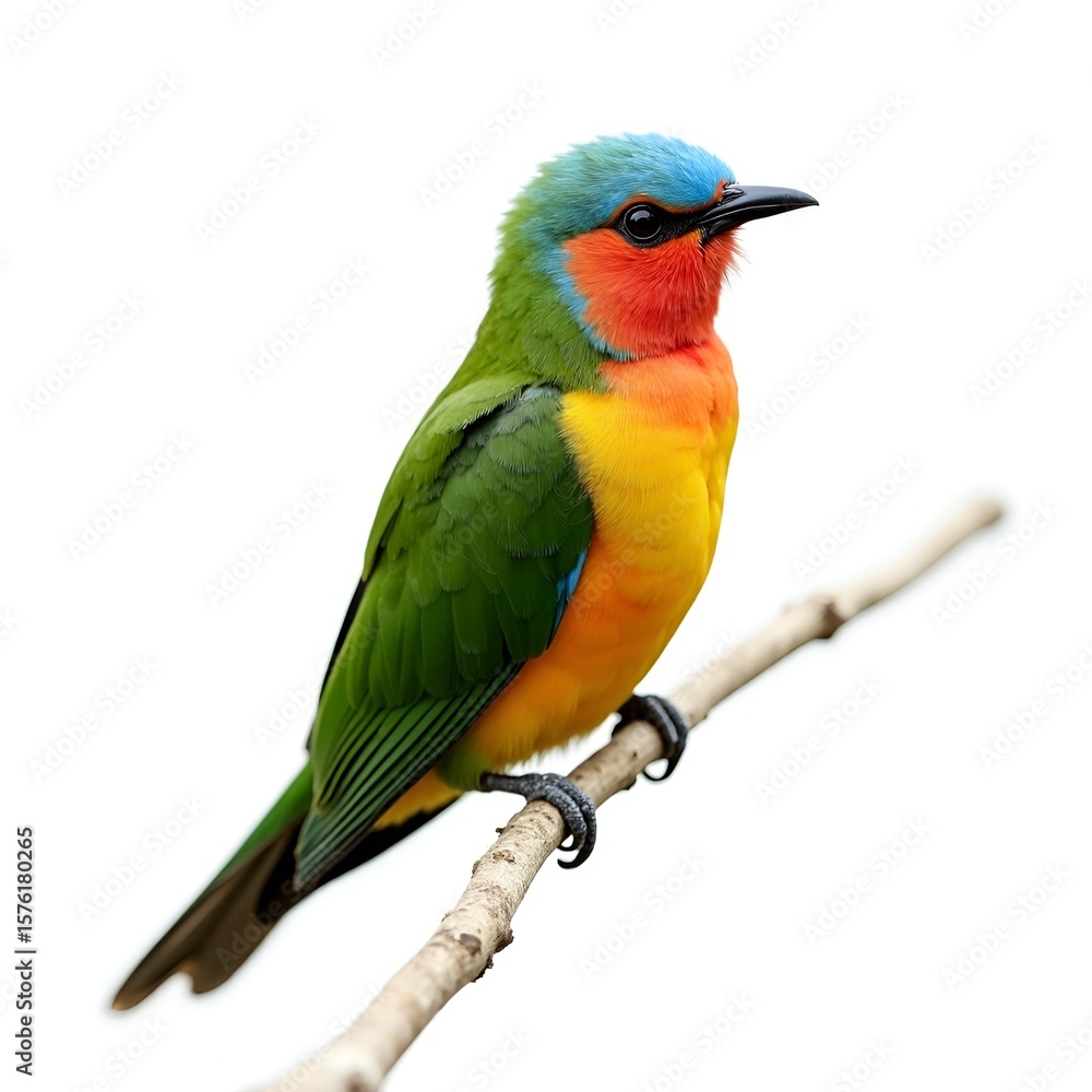 Fototapeta premium Colorful Bird with Vibrant Head Feathers Isolated on White Background