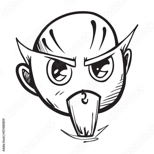 Cartoon Character with Bold Expression in Black and White Line Art