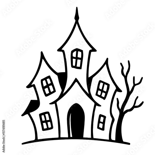 Classic Haunted House Halloween Spooky Vector - Mysterious and Eerie Building