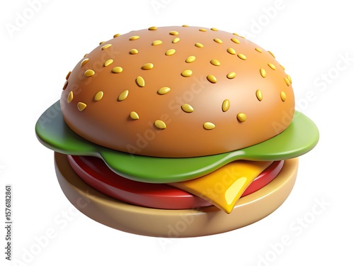 Stylized 3d hamburger with sesame seeds on a white background