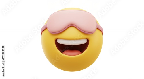 Smiling emoticon with pink sleep masks