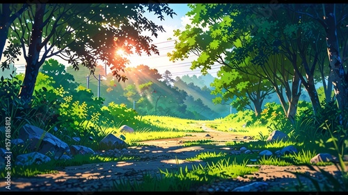 Anime style natural landscape view