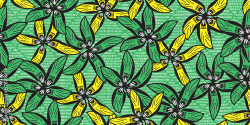 African pattern. ethnic traditional green pattern. seamless beautiful Kitenge, chitenge, Ankara style. fashion design. Geometric floral abstract motif. Yellow Floral Ankara prints, African wax prints